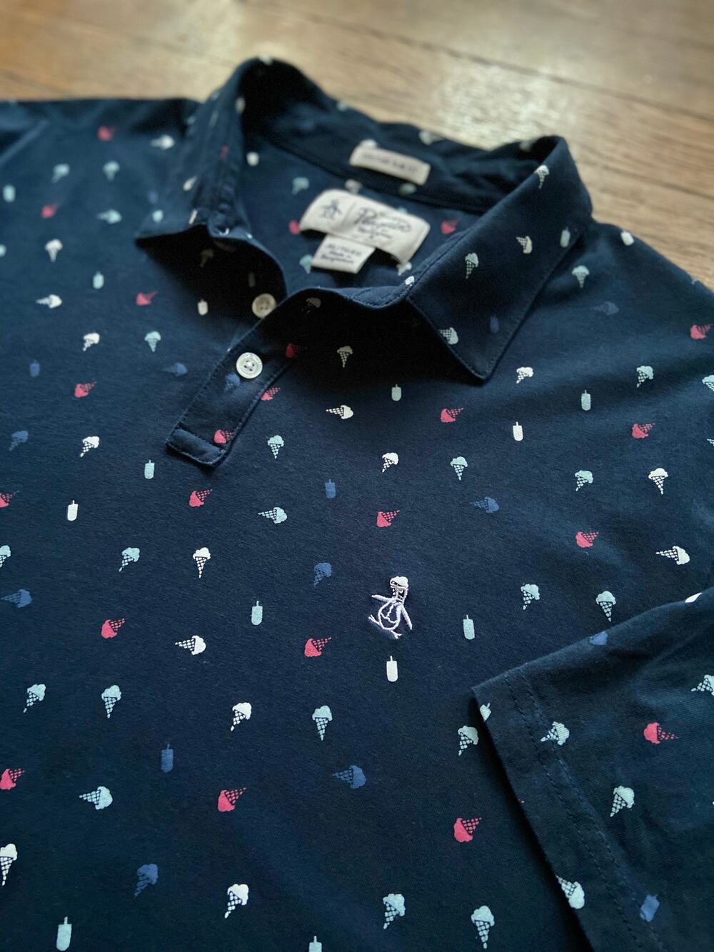 PENGUIN Heritage Slim-Fit Navy Blue Ice Cream Cone Polo sz XL